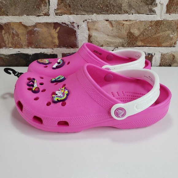 CROCS Shoes Jojo Siwa Charm Clog Pink Crocs White Glitter Strap Jibbitz Size J6 Nwt Poshmark